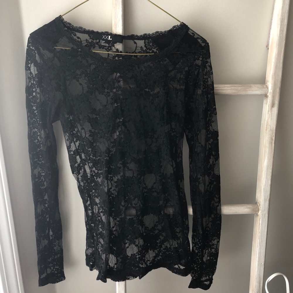 XXI Sheer Lace Long Sleeve Top